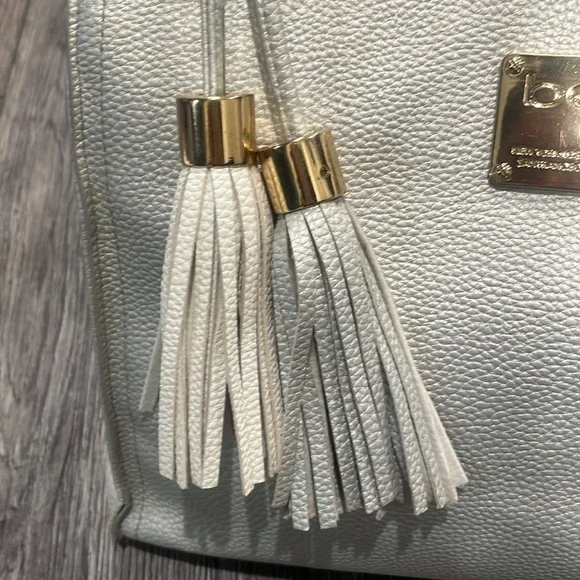 Bebe Natalie Satchel Purse silver and golds accents. - Picture 4 of 11